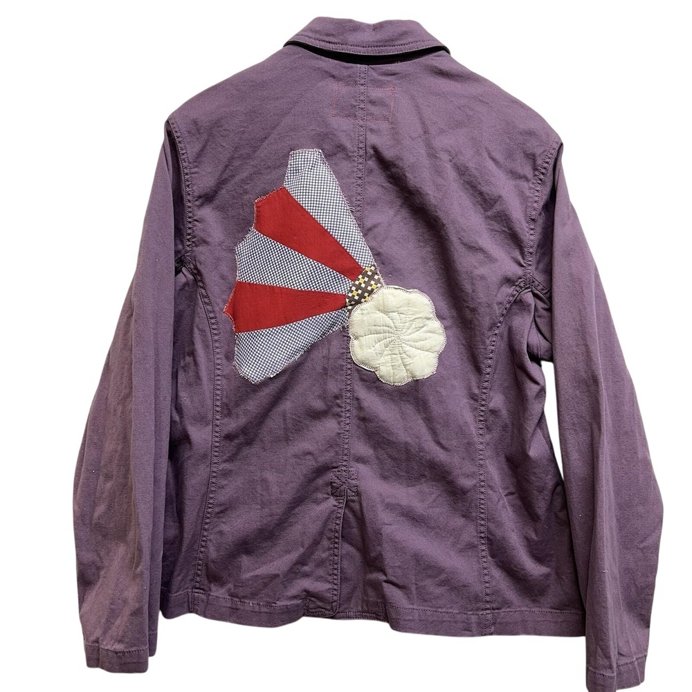 Upcycled Patchwork Grandmas FanJacket Purple Cotton Blend XL